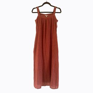 Eileen Fisher Puckered Organic Linen Sundress XXS/XS/S Picante Square Neck Boho